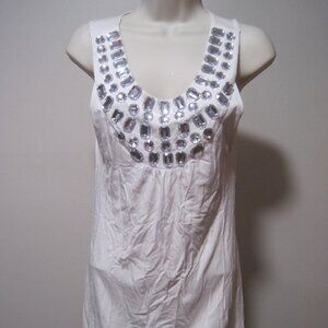 Bluheaven Women's Large Beaded Jewel Embellished Scoop Neck Rayon White Tank Top